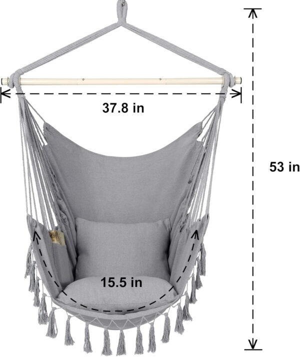 dc25ee3a84264f91bec41acb62b04d5b Y- Stop Hammock Chair Hanging Rope Swing, Max 500 Lbs, 2 Cushions Included, Large Macrame Hanging Chair with Pocket for Superior Comfort, with Hardware Kit (Beige)