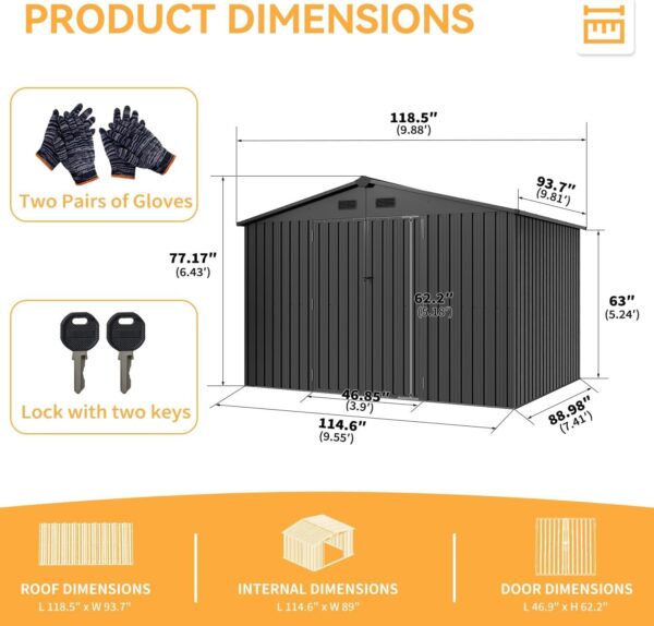 dc64f39705f24f43bc33e102174e1c14 Aoxun 5×2.7 FT Outdoor Metal Storage Shed – Durable Water-Resistant Galvanized Steel, Sloping Roof Design, Lockable Door – Ideal for Tool Storage on Lawn, Patio & Backyard (Black)