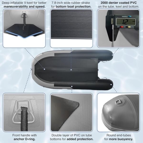 dc77ab70b9fc4b6582892f7d3d876e19 Inflatable Boat | Yacht Dinghy Tender Raft | Multi Person Fishing Boat | Aluminum Floor Oars | Fishing Rod Holders | Heavy-Duty PVC | 2024 Model |