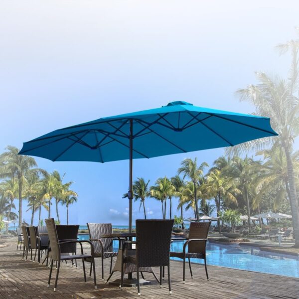 dc937c6afdd444e4bded4e232326429c 15ft Patio Umbrella with Solar Lights, Large Double Umbrella Outdoor, Rectangle 180”x106” Umbrellas with 156 PCS LED Lights and Crank Handle for Backyard Deck Pool Shade in Black(1.9′′ Pole)