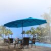 15ft Patio Umbrella with Solar Lights, Large Double Umbrella Outdoor, Rectangle 180”x106” Umbrellas with 156 PCS LED Lights and Crank Handle for Backyard Deck Pool Shade in Black(1.9′′ Pole)
