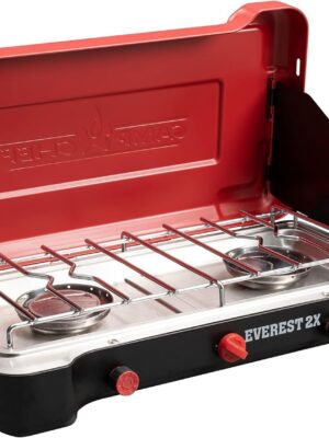 Camp Chef Mountain Series Everest 2X – High Output Two-Burner Camp Stove – Lid Doubles as Windscreen – Portable Cooking Stove – For Outdoor Cooking – 20,000 BTU Burners – 215 Sq In Cooking Area