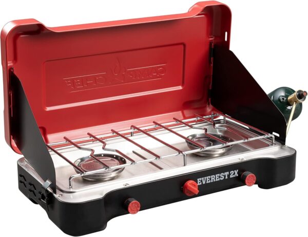 dd2a4d531e1246ecb3edaaf5d03a9d9b Camp Chef Mountain Series Everest 2X – High Output Two-Burner Camp Stove – Lid Doubles as Windscreen – Portable Cooking Stove – For Outdoor Cooking – 20,000 BTU Burners – 215 Sq In Cooking Area