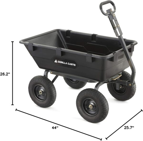 dd3ceaacc9c844fb833b395b959a8815 Heavy Duty Poly Utility Dump Wagon Garden Cart w/Pneumatic Tires, 6 Cu Ft – 1200 lb Capacity Outdoor Wheelbarrow for Yard, Landscaping & Gardening, Lawn Tractor or ATV Towable-Gorilla Carts