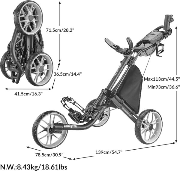 dd824af2a5874998b75abe10aad7cfb1 3Wheel Golf Push Cart - Golf Trolley Foldable Collapsible Lightweight Pushcart with Foot Brake - Easy to Open & Close