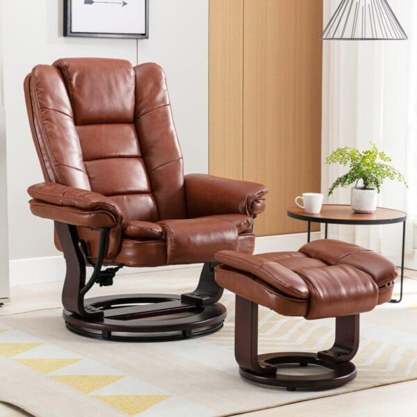 Multi-Position Recliner and Curved Ottoman with Swivel Base