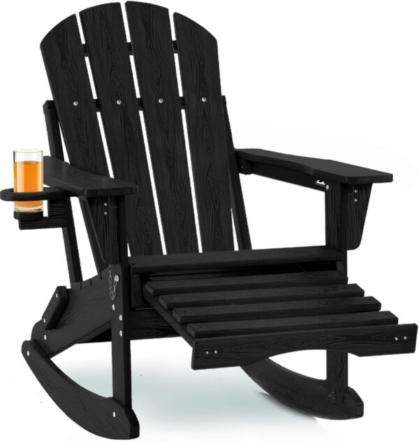 ddb4f13df096445a978cf2ad5f16a043 Folding Adirondack Rocking Chair,4-in-1 Multifunctional Patio Chair with Retractable Ottoman, Outdoor Chair Wood Texture, Lawn Chair for Porch, Backyard, Pool(Grey)