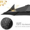 15ft Patio Umbrella with Solar Lights, Large Double Umbrella Outdoor, Rectangle 180”x106” Umbrellas with 156 PCS LED Lights and Crank Handle for Backyard Deck Pool Shade in Black(1.9′′ Pole)