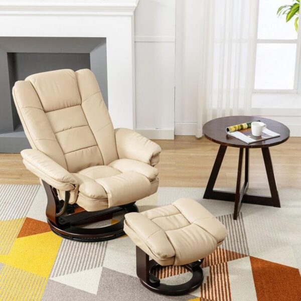 Multi-Position Recliner and Curved Ottoman with Swivel Base