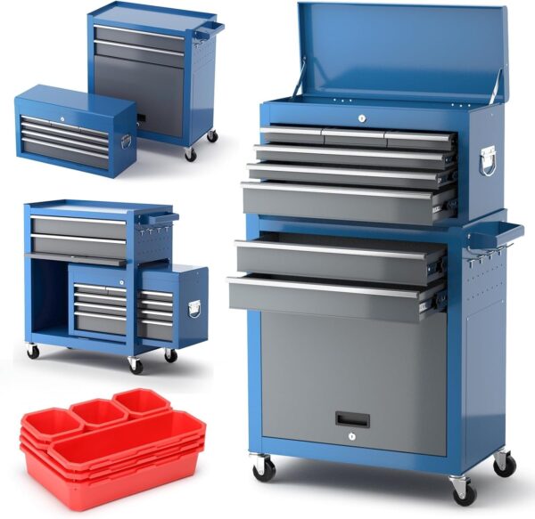 de6f971d0ab448b29d4319cb170a7948 Tool Chest 8-Drawer | 42” Large Rolling Tool Chest with Wheels | Detachable Top Metal Tool Box | Garage Storage Cabinet for Repair Room,Warehouse | Rolling Tool Box with Hooks,Liners,Tray Divider