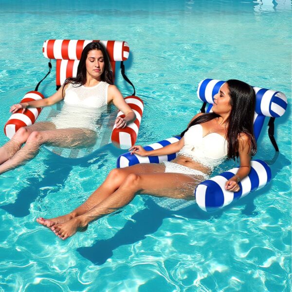 Pool Wave Pool Floats Chairs Adult, 2 Packs Heavy Duty Inflatable Swimming Pool Lounges, Fabric Floating Hammock, Kids Blow Up Pool Noodles, Lake Raft Floaties, Fun Summer Outdoor Water Party Game