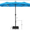 15 ft Large Patio Umbrella with Solar Lights Double-Sided Outdoor Rectangle Market Umbrellas with 36 LED Lights/Base Included/Easy Crank for Patio Garden Yard Pool Lawn, Brown
