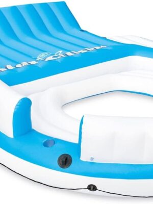 56299EP 145 x 125 x 20 Inch Splash N Chill Inflatable Lake and Pool Relaxation Island Lounger Seat for up to 7 Adults, Blue and White