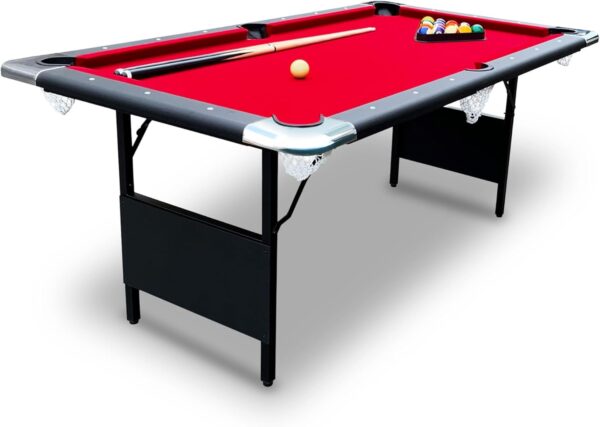 dee7fbc9d5e14eaaa94dd14e34a7d37b Hathaway Fairmont 6 Ft Portable Pool Table, Adults Folding Billiards Tables for Game Room with Easy Foldable Storage, Includes Full Set of Billiard Balls, Cues, Chalk & Brush