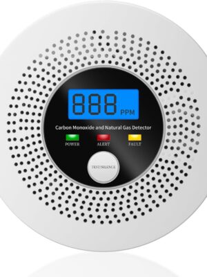Natural Gas and Carbon Monoxide Detector 100% Battery-Powered CO&CH4 with LED Display and Audible Visual Alerts Methane Leak Sensor for Home RV Kitchen Apartment Safety (Includes Batteries)