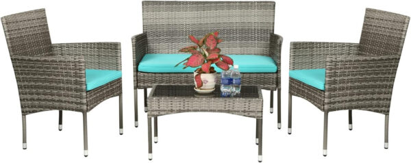 Patio Furniture Set 4 Pieces Outdoor Rattan Chair Wicker Sofa Garden Conversation Bistro Sets for Yard (Brown)