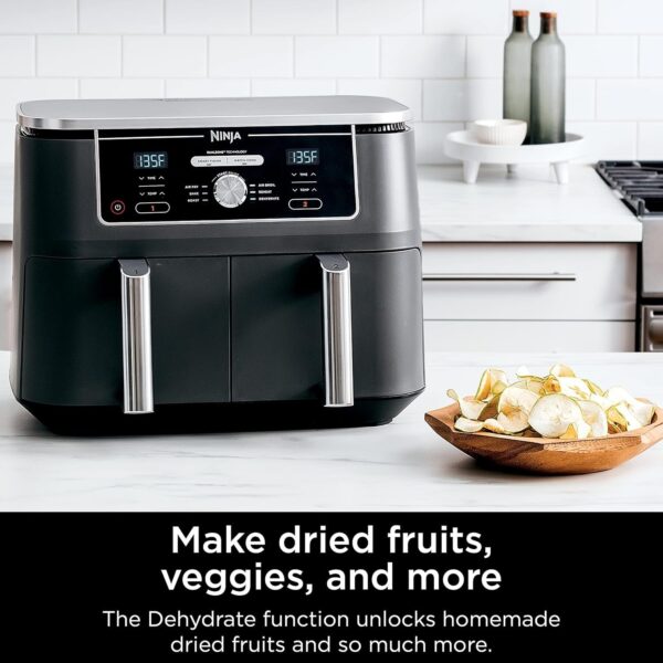 df713a0683a64fca8a9bb0697d709851 DZ401 Foodi 10 Quart 6-in-1 DualZone XL 2-Basket Air Fryer with 2 Independent Frying Baskets, Match Cook & Smart Finish to Roast, Broil, Dehydrate for Quick, Easy Family-Sized Meals, Grey