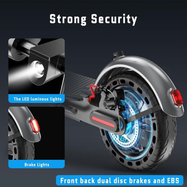 Electric Scooter – 8.5′′ Solid Tires, 350W Motor, Up to 19 MPH and 21-23 Miles Long-Range Portable Foldable Commuting Scooter for Adults with Double Braking System and App