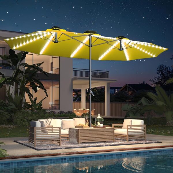 dfc4612f3351402894a94e5cbd484a56 15ft Patio Umbrella with Solar Lights, Large Double Umbrella Outdoor, Rectangle 180”x106” Umbrellas with 156 PCS LED Lights and Crank Handle for Backyard Deck Pool Shade in Black(1.9′′ Pole)