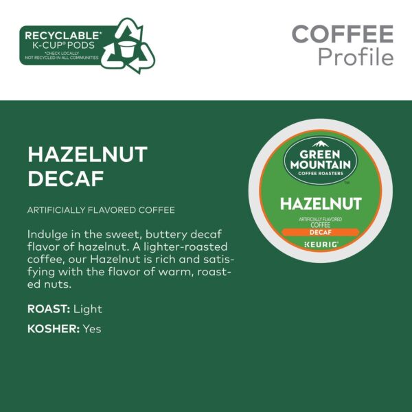 Green Mountain Coffee Roasters Hazelnut Decaf Coffee, Single-Serve K-Cup pods, Light Roast, 96 Count (4 Packs of 24)