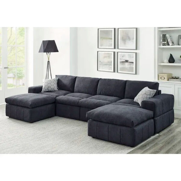 e00dc79be374479090ab943193d8b379 134′′ Wide Reversible Modular Sectional with Ottoman
