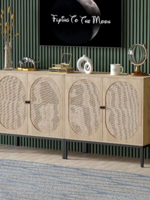 Yechen Set of 2 Sideboard Storage Cabinet with Handmade Natural Rattan Doors