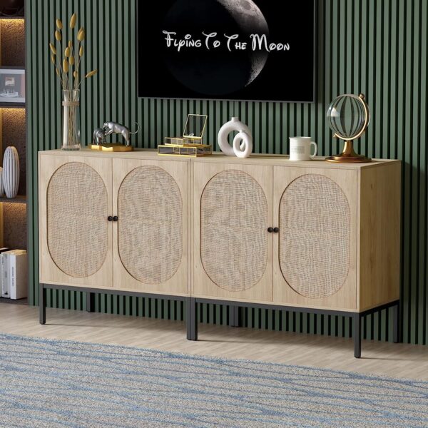 e0536e2702484885bf3081bcaa781798 Yechen Set of 2 Sideboard Storage Cabinet with Handmade Natural Rattan Doors