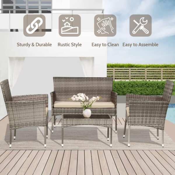 Patio Furniture Set 4 Pieces Outdoor Rattan Chair Wicker Sofa Garden Conversation Bistro Sets for Yard (Brown)