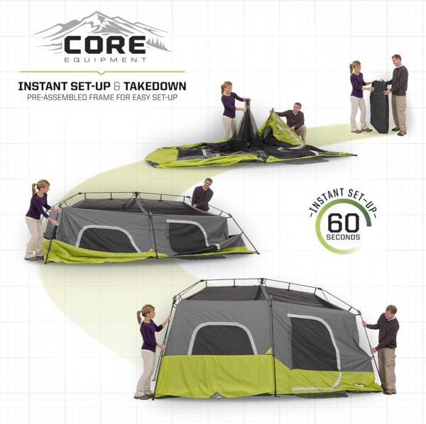 Core 9 Person Instant Cabin Tent – 14′ x 9′, Green (40008)