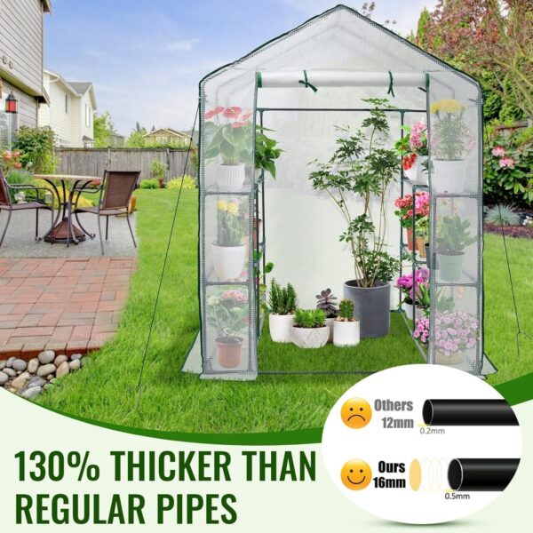 Greengro Greenhouse, 57 x 57 x 76” Greenhouses for Outdoors, Durable Green House Kit with Window, Thicken PE Cover, 3 Tiers 8 Shelves, Heavy Duty Walk in Green Houses for Indoor Backyard Outside