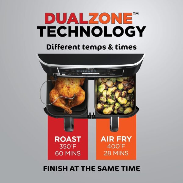e11e46629e984d84927e0abd5c1dc537 DZ401 Foodi 10 Quart 6-in-1 DualZone XL 2-Basket Air Fryer with 2 Independent Frying Baskets, Match Cook & Smart Finish to Roast, Broil, Dehydrate for Quick, Easy Family-Sized Meals, Grey