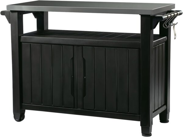 Keter Outdoor Rolling Table Cart for Food Prep, Storage, Bar & Grill, Dark Brown