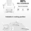 Folding Adirondack Rocking Chair,4-in-1 Multifunctional Patio Chair with Retractable Ottoman, Outdoor Chair Wood Texture, Lawn Chair for Porch, Backyard, Pool(Grey)