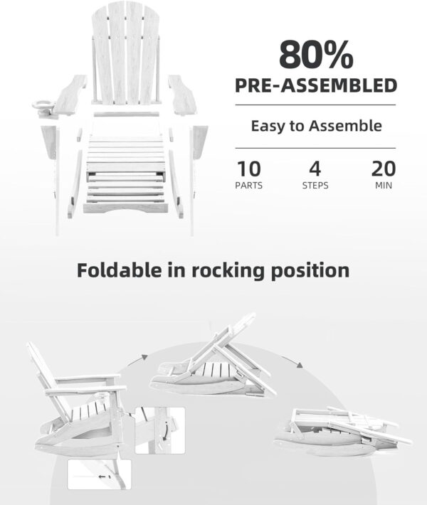 e17fb78286cb42f1819c39fdd4773c04 Folding Adirondack Rocking Chair,4-in-1 Multifunctional Patio Chair with Retractable Ottoman, Outdoor Chair Wood Texture, Lawn Chair for Porch, Backyard, Pool(Grey)
