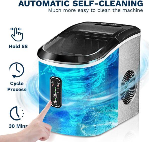 Nugget Ice Maker Countertop with Handle, Ready in 6 Mins, 34lbs Per Day, Removable Top Cover, Auto-Cleaning, Portable Sonic Ice Maker with Basket and Scoop, for Home/Party/RV/Camping (Black)