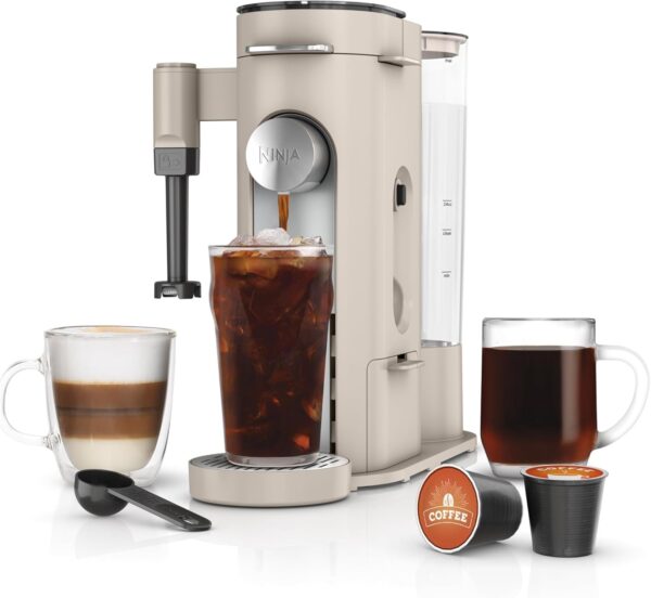 e1cb0a3af4ba4d498c969fefca71e1f1 Ninja Pod & Grounds Specialty XL Single-Serve Coffee Maker, K-Cup Pod Compatible, Brews Grounds, Compact Design, Built-In Milk Frother, 68-oz. Reservoir, 6-oz. Cup to 24-oz. Mug Sizes, Stone, PB055AST