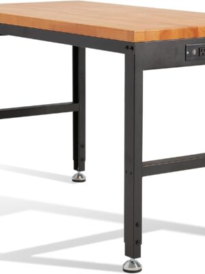 HABUTWAY Height Adjustable Workbench 48′′ 2000 Lbs Capacity Oak Wood Work Station