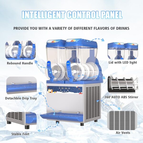 Commercial Slushy Machine – 1000W 30L Tanks Slush Maker Machine 304 Stainless Steel Commercial Margarita Machines Efficient Cooling the Ideal Slushie Maker for Bars Cafes Restaurants