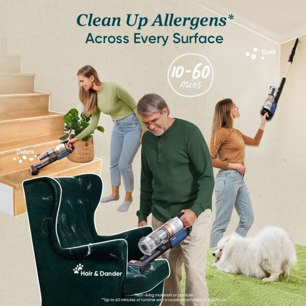 Cordless Vacuum Cleaner, Stick Vac with Tangle-Resistant Design, Up to 50 Minutes, Powerful Suction, Rechargeable, Lightweight, and Versatile for Carpet, Hard Floor, Pet Hair, LVAC-200