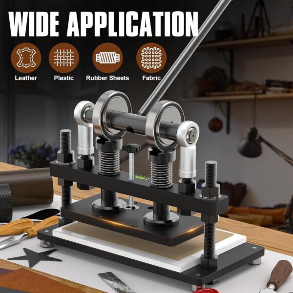 Leather Cutting Machine, 260 x 150 mm Adjutable Manual Hand Press Leather Embossing Leathercraft Mold Die Cutter with 10.2 x 5.9 inches Upper Plate for Various of Materials, Matte Black