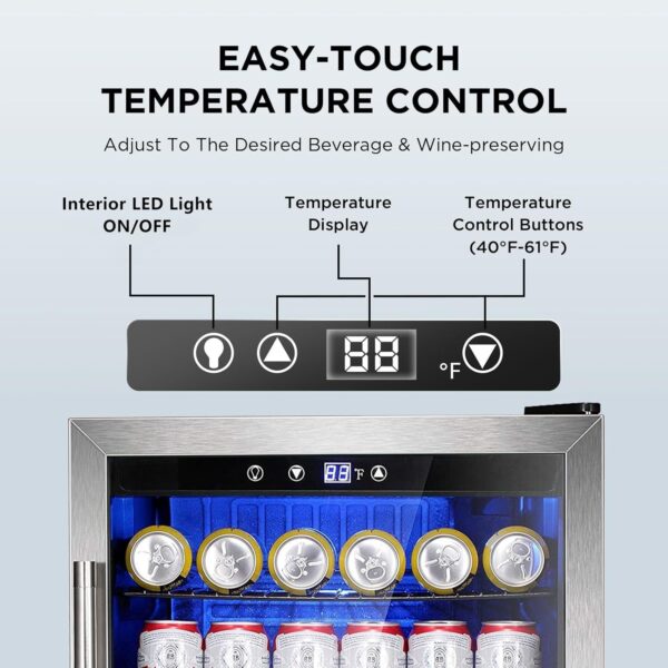 Mini Fridge 130 Can Beverage Refrigerator Cooler, 3.2 Cu.Ft Drink Fridge for Soda Wine Beer, Adjustable Temperature Control for Home Office, Black