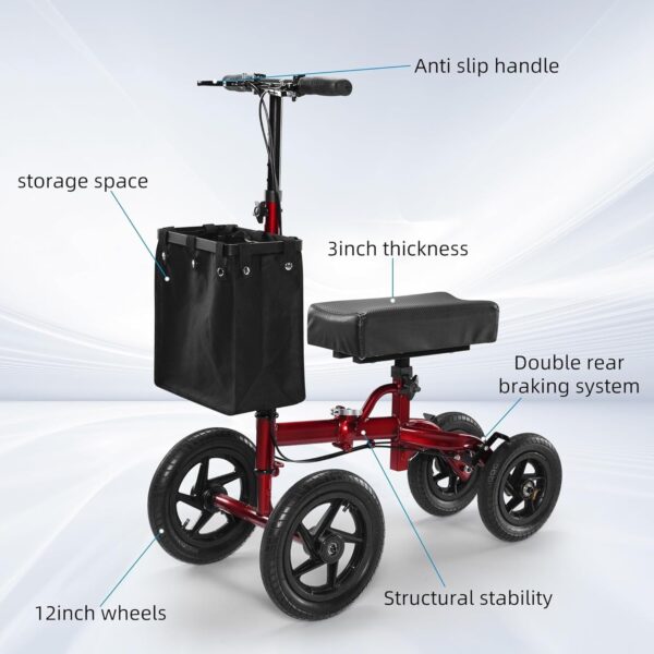 e35b43d4836f48ae951181f2e2674d7f Knee Scooter for Foot Surgery, Leg Walker for Broken Foot Ankle Injuries, Dual Braking System Lightweight & Foldable Rolling Crutch Alternative (Red)