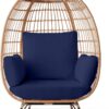 Ivory Wicker Egg Chair, Oversized Indoor Lounger, 440lb Capacity, Bohemian Style, Steel Frame, Cushions Included
