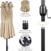 15 ft Large Patio Umbrella with Solar Lights Double-Sided Outdoor Rectangle Market Umbrellas with 36 LED Lights/Base Included/Easy Crank for Patio Garden Yard Pool Lawn, Brown
