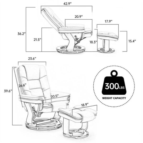 Multi-Position Recliner and Curved Ottoman with Swivel Base