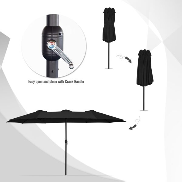 e43d442e9e384b07b7dc2d2d34b492ee 15ft Patio Umbrella with Solar Lights, Large Double Umbrella Outdoor, Rectangle 180”x106” Umbrellas with 156 PCS LED Lights and Crank Handle for Backyard Deck Pool Shade in Black(1.9′′ Pole)