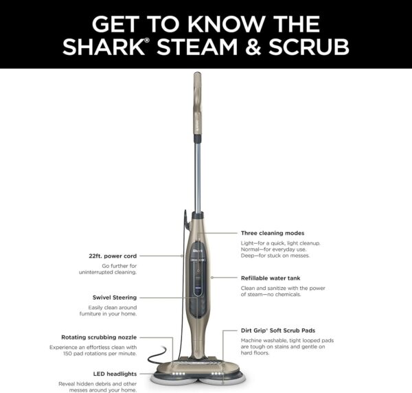 Steam Pickup 3-in-1 Steam Mop Picks Up Debris, Deep Scrubs, & Steam Sanitizes – All At Once, Lightweight Steam Cleaner for Home with Sealed Hard Floors like Hardwood, Tile & Laminate, SD201