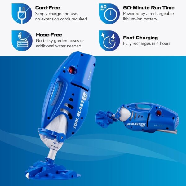 POOL BLASTER Max Cordless Pool Vacuum for Deep Cleaning & Strong Suction, Handheld Rechargeable Swimming Pool Cleaner for Inground and Above Ground Pools, Hoseless Pool Vac by Water Tech