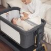 Rocking Bassinet Bedside Sleeper, Adjustable Height, Portable with Wheels, Includes Comfy Mattress, for Newborns