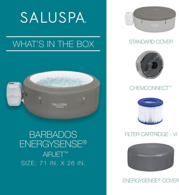 Bestway SaluSpa Miami EnergySense AirJet Inflatable Hot Tub Spa (71′′ x 26′′) | Portable Hot Tub with 2 Covers (1 Energy-Efficient Thermal Cover and 1 Standard Cover) | Fits Up to 2-4 Persons | Black